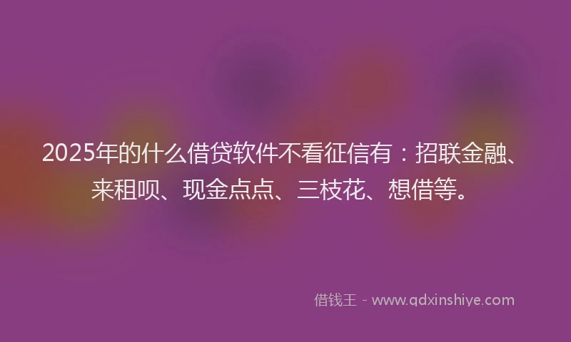 2025年的什么借贷软件不看征信有：招联金融、来租呗、现金点点、三枝花、想借等。