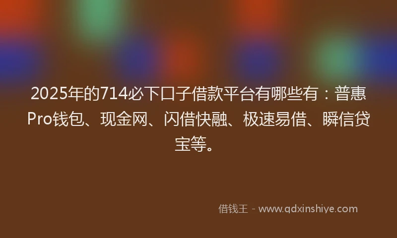 2025年的714必下口子借款平台有哪些有：普惠Pro钱包、现金网、闪借快融、极速易借、瞬信贷宝等。