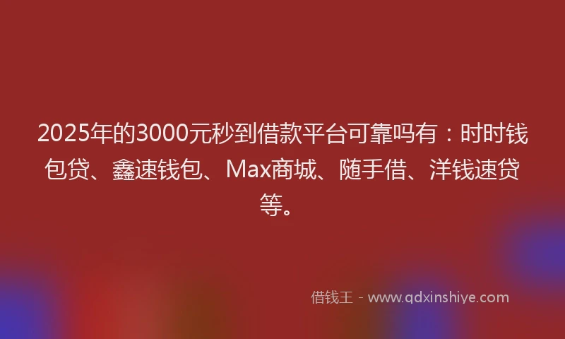 2025年的3000元秒到借款平台可靠吗有：时时钱包贷、鑫速钱包、Max商城、随手借、洋钱速贷等。