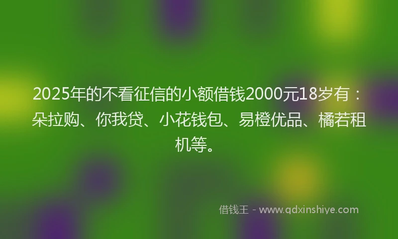 2025年的不看征信的小额借钱2000元18岁有：朵拉购、你我贷、小花钱包、易橙优品、橘若租机等。