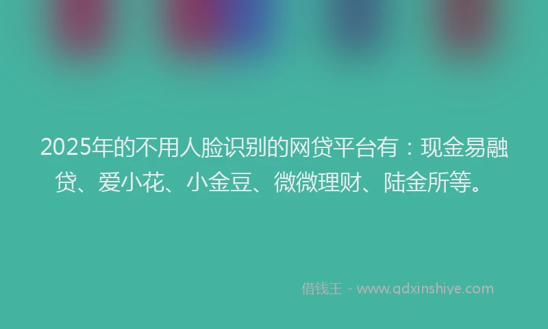 2025年的不用人脸识别的网贷平台有：现金易融贷、爱小花、小金豆、微微理财、陆金所等。