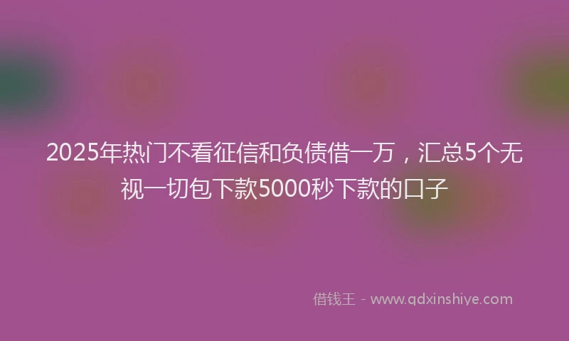 2025年热门不看征信和负债借一万，汇总5个无视一切包下款5000秒下款的口子