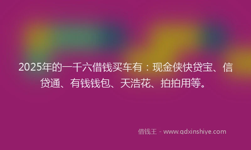 2025年的一千六借钱买车有：现金侠快贷宝、信贷通、有钱钱包、天浩花、拍拍用等。