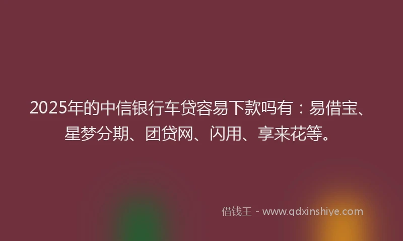 2025年的中信银行车贷容易下款吗有：易借宝、星梦分期、团贷网、闪用、享来花等。