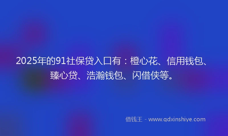 2025年的91社保贷入口有：橙心花、信用钱包、臻心贷、浩瀚钱包、闪借侠等。