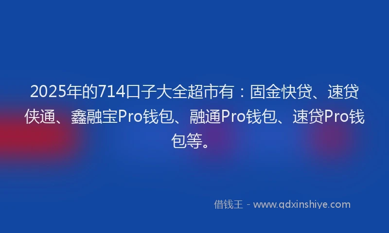2025年的714口子大全超市有：固金快贷、速贷侠通、鑫融宝Pro钱包、融通Pro钱包、速贷Pro钱包等。