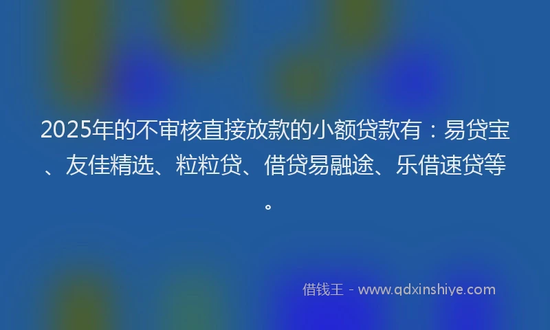 2025年的不审核直接放款的小额贷款有：易贷宝、友佳精选、粒粒贷、借贷易融途、乐借速贷等。
