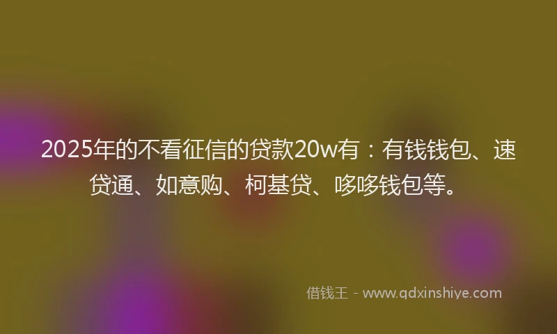 2025年的不看征信的贷款20w有：有钱钱包、速贷通、如意购、柯基贷、哆哆钱包等。
