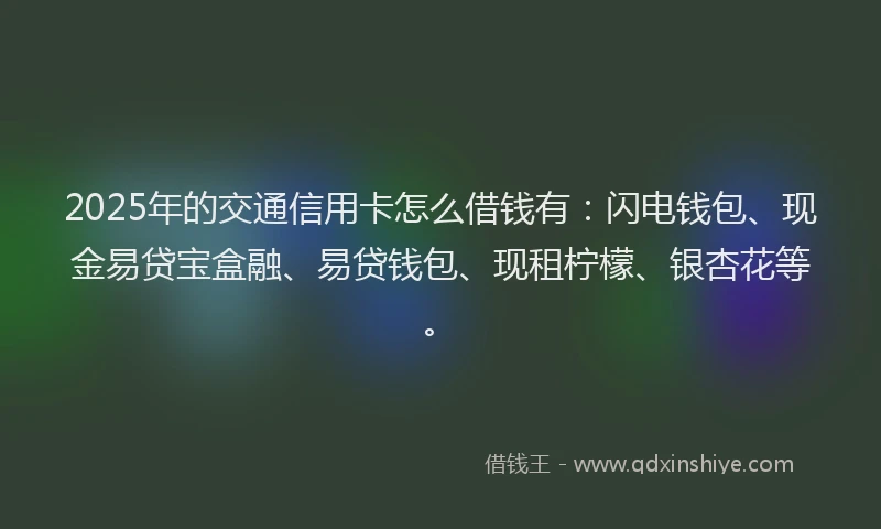 2025年的交通信用卡怎么借钱有：闪电钱包、现金易贷宝盒融、易贷钱包、现租柠檬、银杏花等。