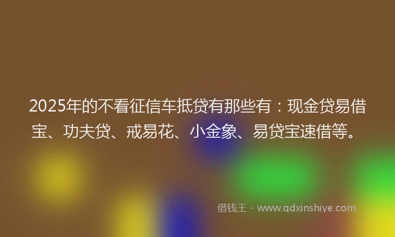 2025年的不看征信车抵贷有那些有：现金贷易借宝、功夫贷、戒易花、小金象、易贷宝速借等。