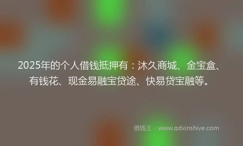 2025年的个人借钱抵押有：沐久商城、金宝盒、有钱花、现金易融宝贷途、快易贷宝融等。