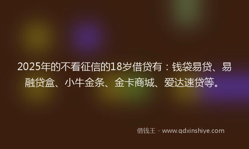 2025年的不看征信的18岁借贷有：钱袋易贷、易融贷盒、小牛金条、金卡商城、爱达速贷等。