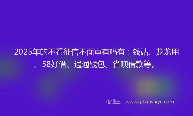 2025年的不看征信不面审有吗有：钱站、龙龙用、58好借、通通钱包、省呗借款等。