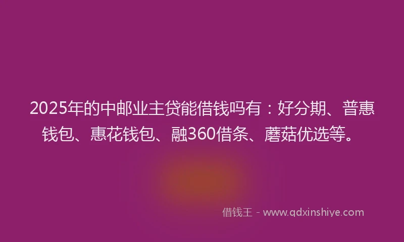 2025年的中邮业主贷能借钱吗有：好分期、普惠钱包、惠花钱包、融360借条、蘑菇优选等。