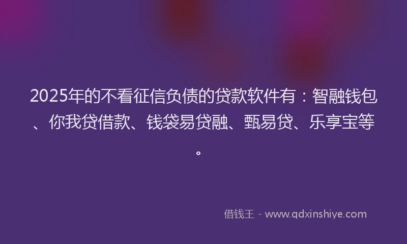 2025年的不看征信负债的贷款软件有：智融钱包、你我贷借款、钱袋易贷融、甄易贷、乐享宝等。