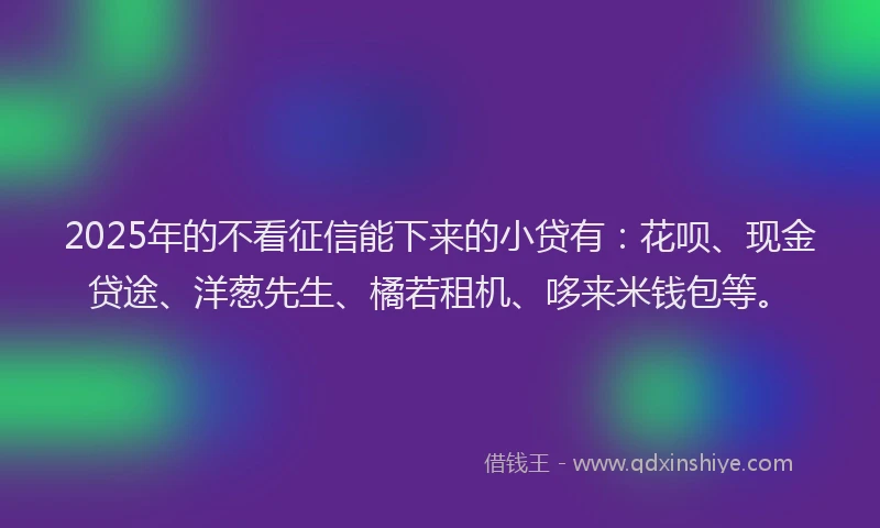 2025年的不看征信能下来的小贷有：花呗、现金贷途、洋葱先生、橘若租机、哆来米钱包等。