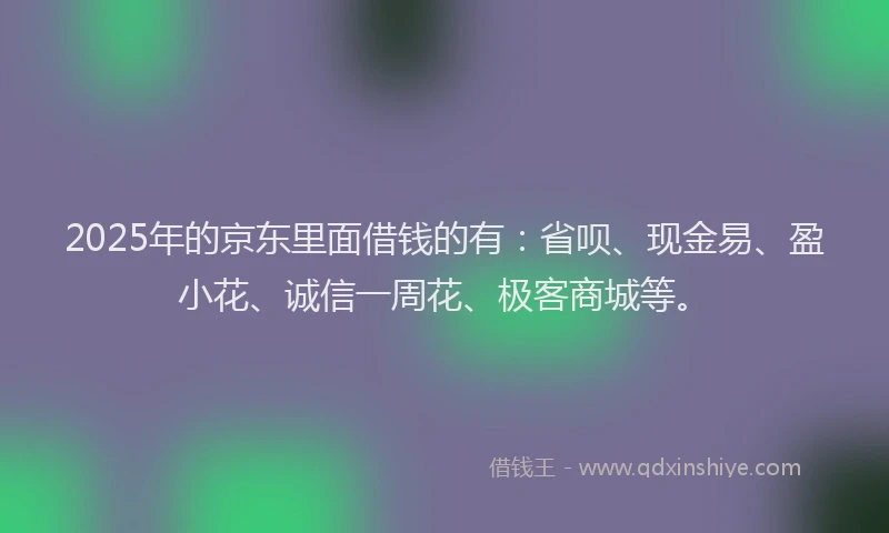 2025年的京东里面借钱的有：省呗、现金易、盈小花、诚信一周花、极客商城等。