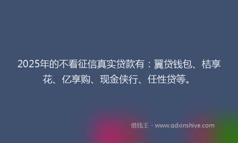 2025年的不看征信真实贷款有：翼贷钱包、桔享花、亿享购、现金侠行、任性贷等。