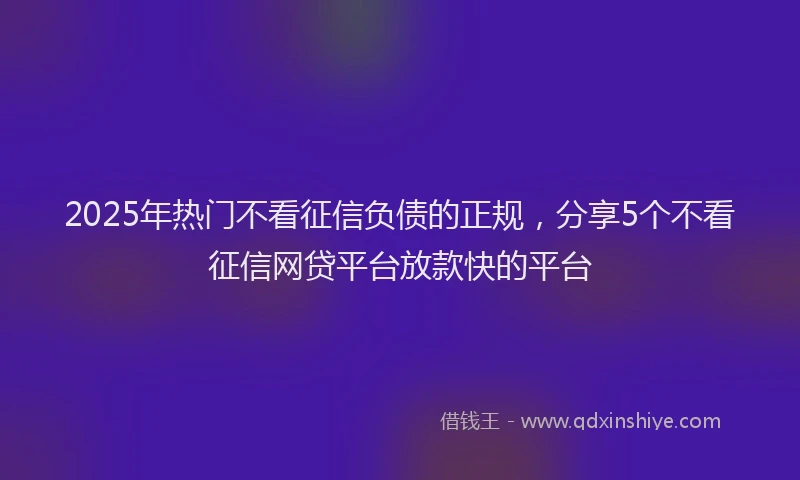 2025年热门不看征信负债的正规，分享5个不看征信网贷平台放款快的平台
