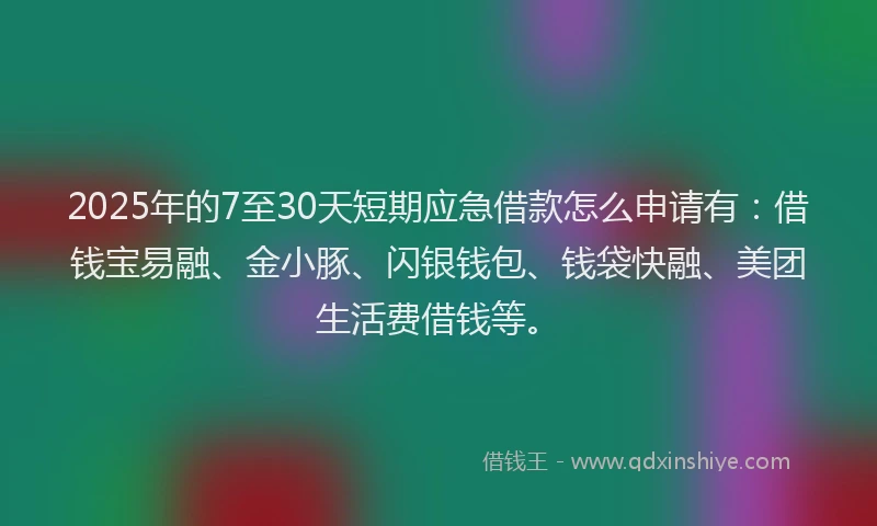 2025年的7至30天短期应急借款怎么申请有：借钱宝易融、金小豚、闪银钱包、钱袋快融、美团生活费借钱等。
