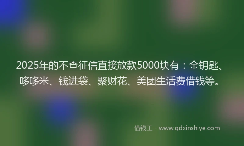 2025年的不查征信直接放款5000块有：金钥匙、哆哆米、钱进袋、聚财花、美团生活费借钱等。