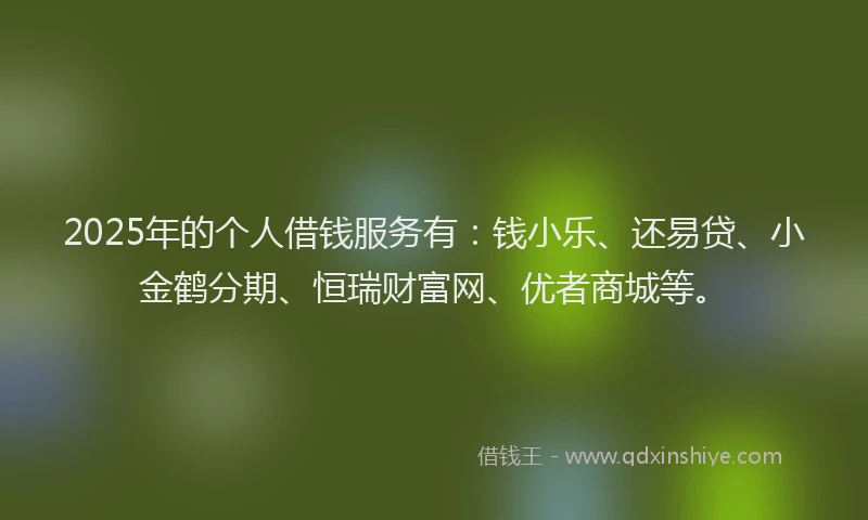 2025年的个人借钱服务有：钱小乐、还易贷、小金鹤分期、恒瑞财富网、优者商城等。