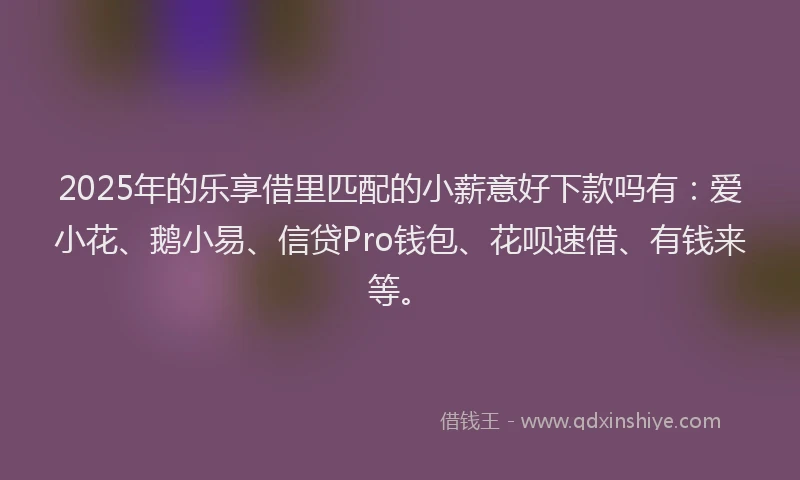 2025年的乐享借里匹配的小薪意好下款吗有：爱小花、鹅小易、信贷Pro钱包、花呗速借、有钱来等。