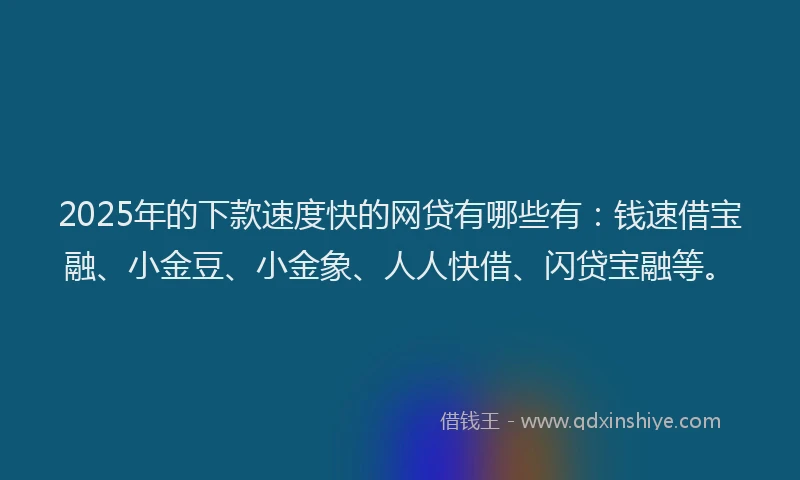 2025年的下款速度快的网贷有哪些有：钱速借宝融、小金豆、小金象、人人快借、闪贷宝融等。