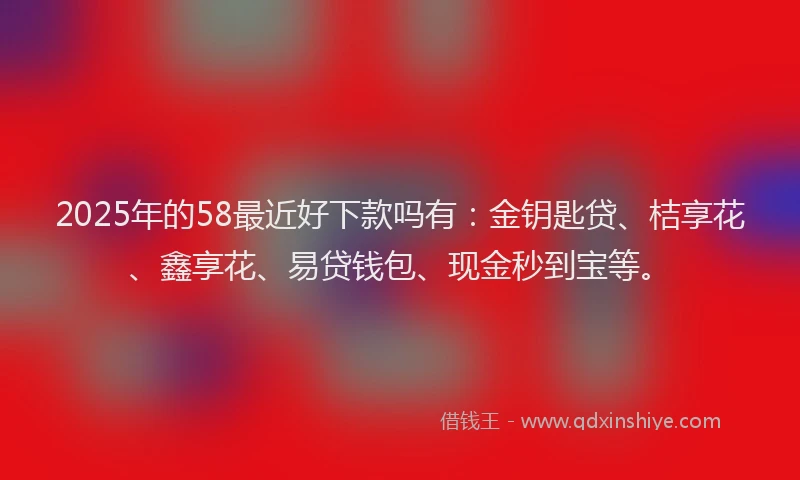 2025年的58最近好下款吗有：金钥匙贷、桔享花、鑫享花、易贷钱包、现金秒到宝等。