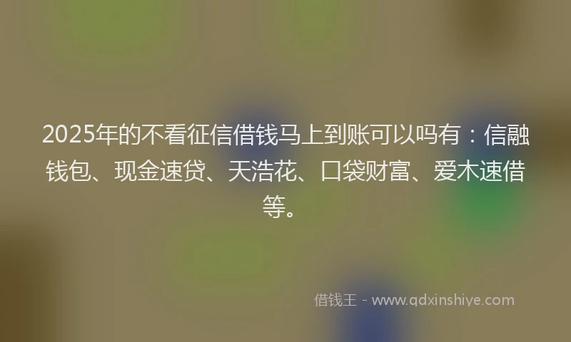 2025年的不看征信借钱马上到账可以吗有：信融钱包、现金速贷、天浩花、口袋财富、爱木速借等。