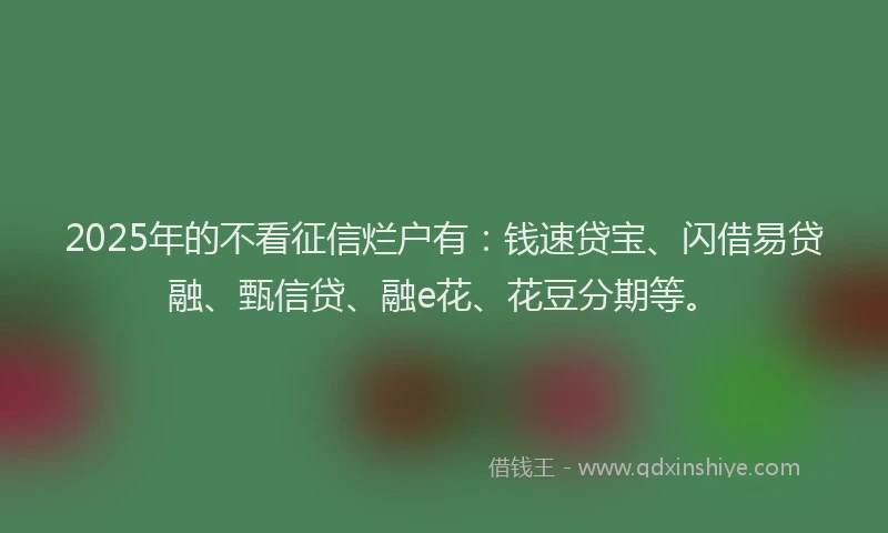 2025年的不看征信烂户有：钱速贷宝、闪借易贷融、甄信贷、融e花、花豆分期等。