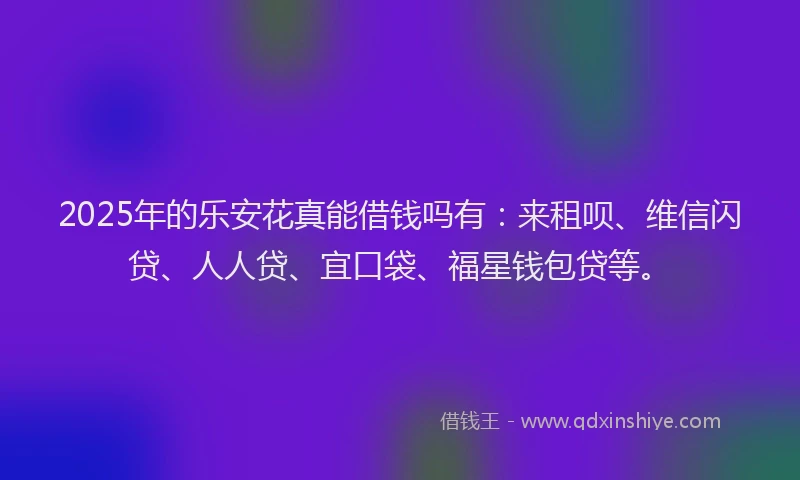 2025年的乐安花真能借钱吗有：来租呗、维信闪贷、人人贷、宜口袋、福星钱包贷等。