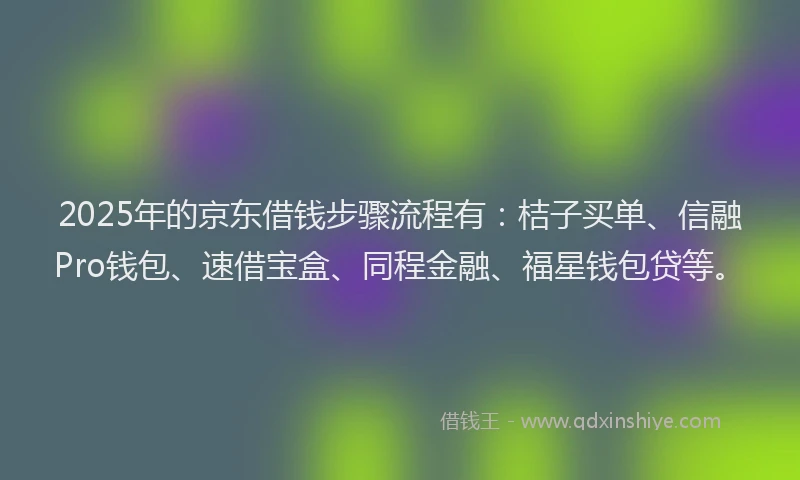2025年的京东借钱步骤流程有：桔子买单、信融Pro钱包、速借宝盒、同程金融、福星钱包贷等。