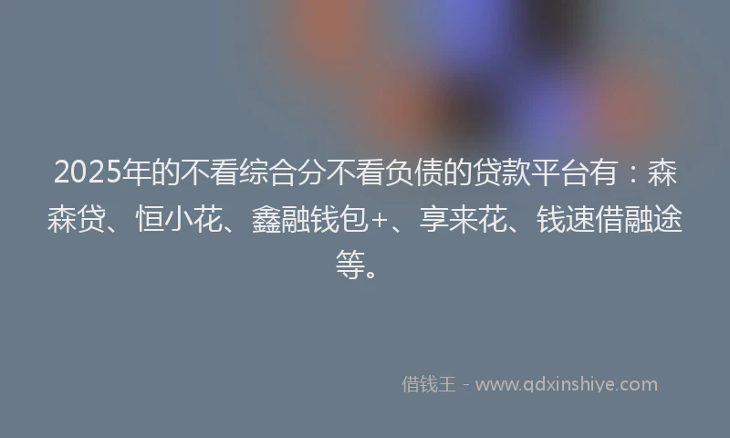 2025年的不看综合分不看负债的贷款平台有：森森贷、恒小花、鑫融钱包+、享来花、钱速借融途等。