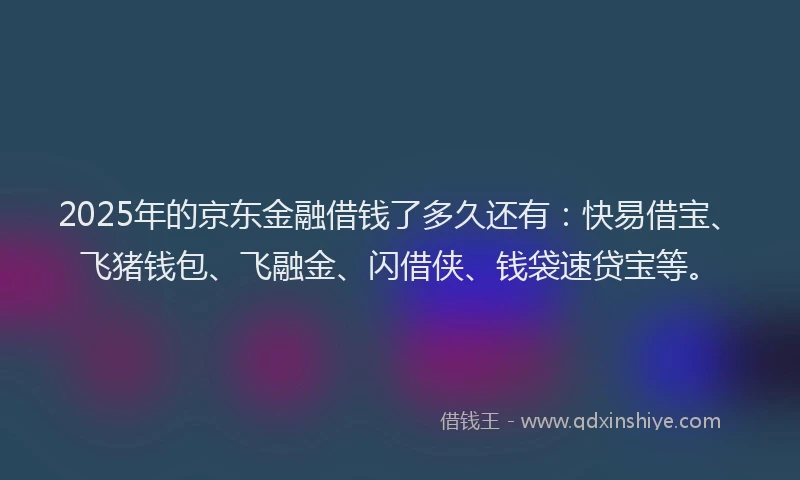 2025年的京东金融借钱了多久还有：快易借宝、飞猪钱包、飞融金、闪借侠、钱袋速贷宝等。