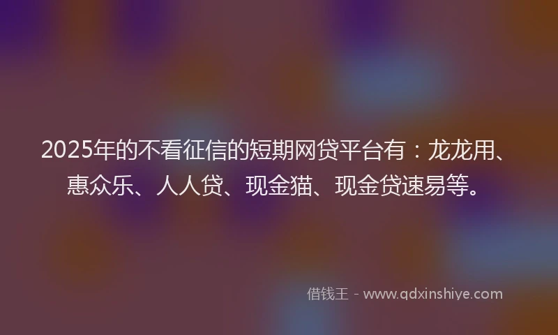 2025年的不看征信的短期网贷平台有：龙龙用、惠众乐、人人贷、现金猫、现金贷速易等。