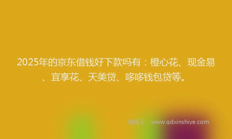 2025年的京东借钱好下款吗有：橙心花、现金易、宜享花、天美贷、哆哆钱包贷等。