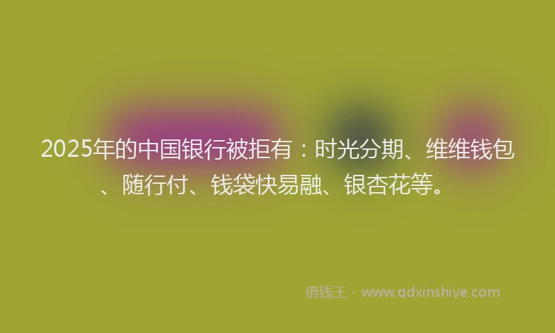 2025年的中国银行被拒有：时光分期、维维钱包、随行付、钱袋快易融、银杏花等。