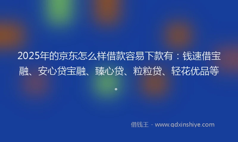 2025年的京东怎么样借款容易下款有：钱速借宝融、安心贷宝融、臻心贷、粒粒贷、轻花优品等。