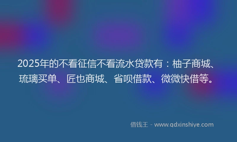 2025年的不看征信不看流水贷款有：柚子商城、琉璃买单、匠也商城、省呗借款、微微快借等。