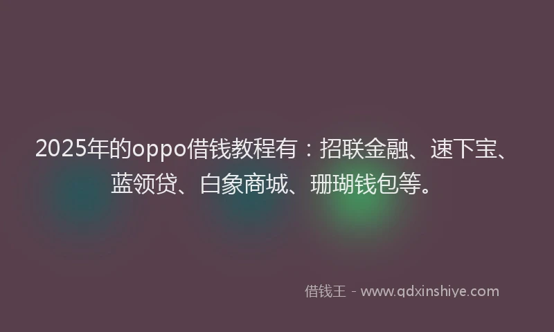 2025年的oppo借钱教程有：招联金融、速下宝、蓝领贷、白象商城、珊瑚钱包等。