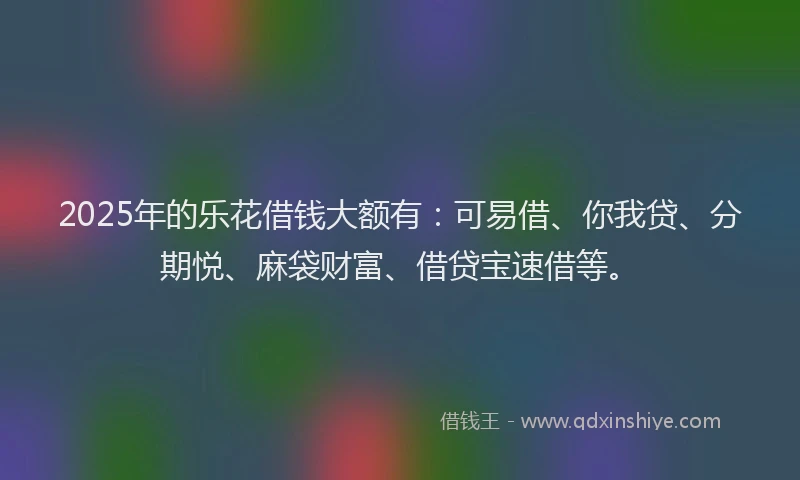 2025年的乐花借钱大额有：可易借、你我贷、分期悦、麻袋财富、借贷宝速借等。