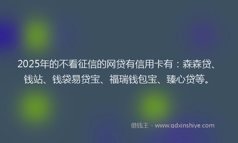 2025年的不看征信的网贷有信用卡有：森森贷、钱站、钱袋易贷宝、福瑞钱包宝、臻心贷等。