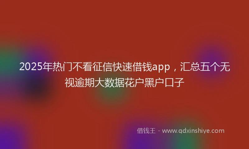 2025年热门不看征信快速借钱app，汇总五个无视逾期大数据花户黑户口子