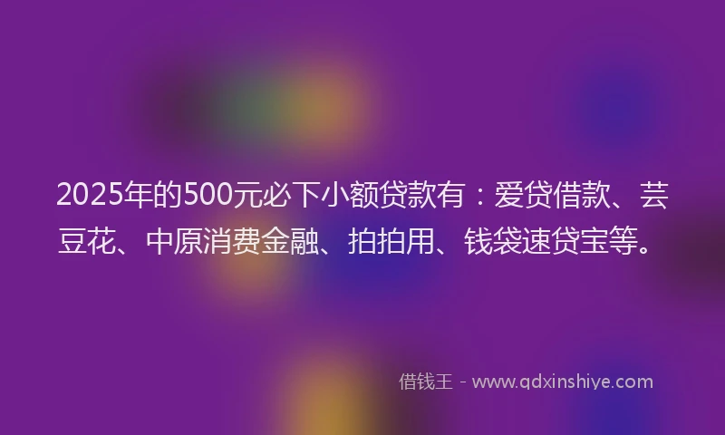 2025年的500元必下小额贷款有：爱贷借款、芸豆花、中原消费金融、拍拍用、钱袋速贷宝等。