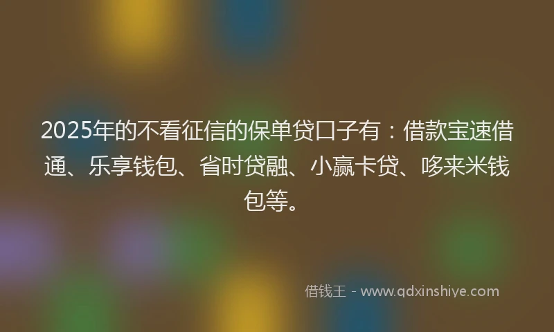 2025年的不看征信的保单贷口子有：借款宝速借通、乐享钱包、省时贷融、小赢卡贷、哆来米钱包等。