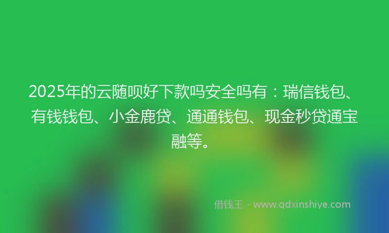 2025年的云随呗好下款吗安全吗有：瑞信钱包、有钱钱包、小金鹿贷、通通钱包、现金秒贷通宝融等。