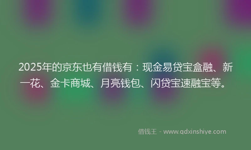 2025年的京东也有借钱有：现金易贷宝盒融、新一花、金卡商城、月亮钱包、闪贷宝速融宝等。