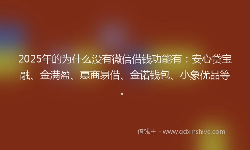 2025年的为什么没有微信借钱功能有：安心贷宝融、金满盈、惠商易借、金诺钱包、小象优品等。