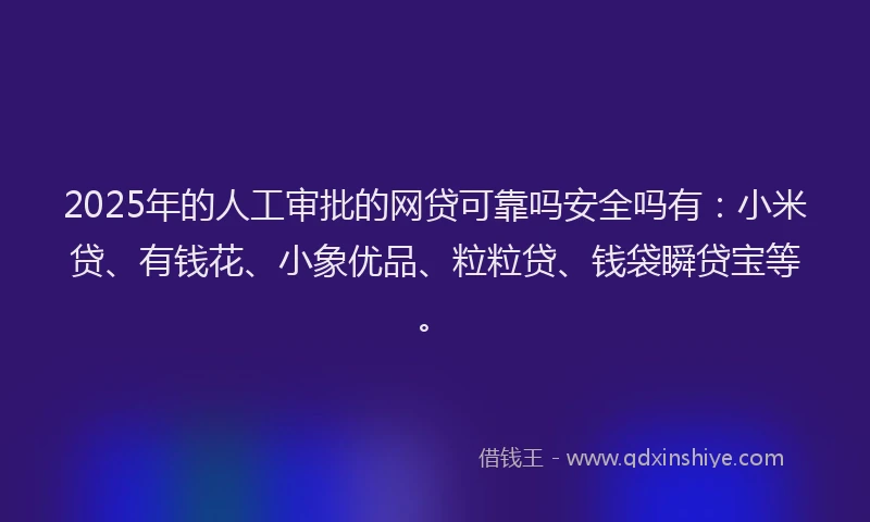 2025年的人工审批的网贷可靠吗安全吗有：小米贷、有钱花、小象优品、粒粒贷、钱袋瞬贷宝等。